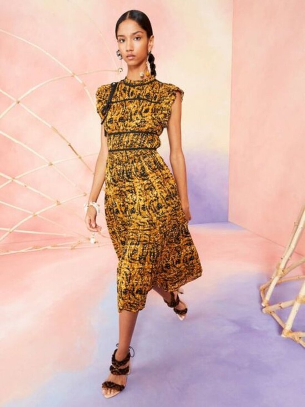Ulla Johnson Amari Dress Marigold‎ Size 0 NWT Midi Orange Black - Picture 15 of 17